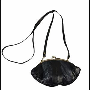 Makki black convertible kisslock eel leather crossbody bag
